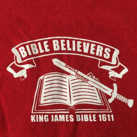 #81 Tultex Bible Believers King James Bible 1611 Short Sleeve Mens T-shirt Sz XL - Picture 6 of 7